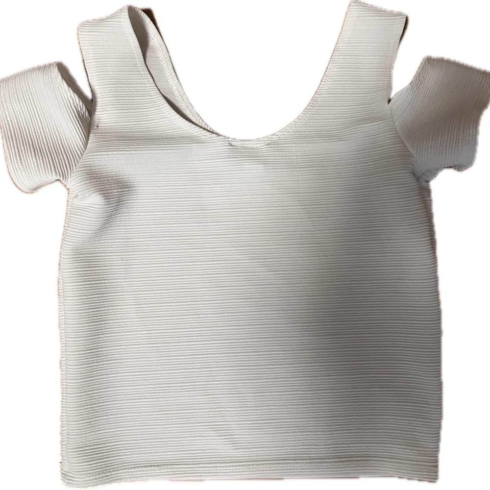 Y2K Brat Star ribbed Crew Neck Short Sleeve with Cold Shoulder sz M - Picture 2 of 4